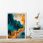 Abstract Fluid Art Prints in Blue and Orange No 3
