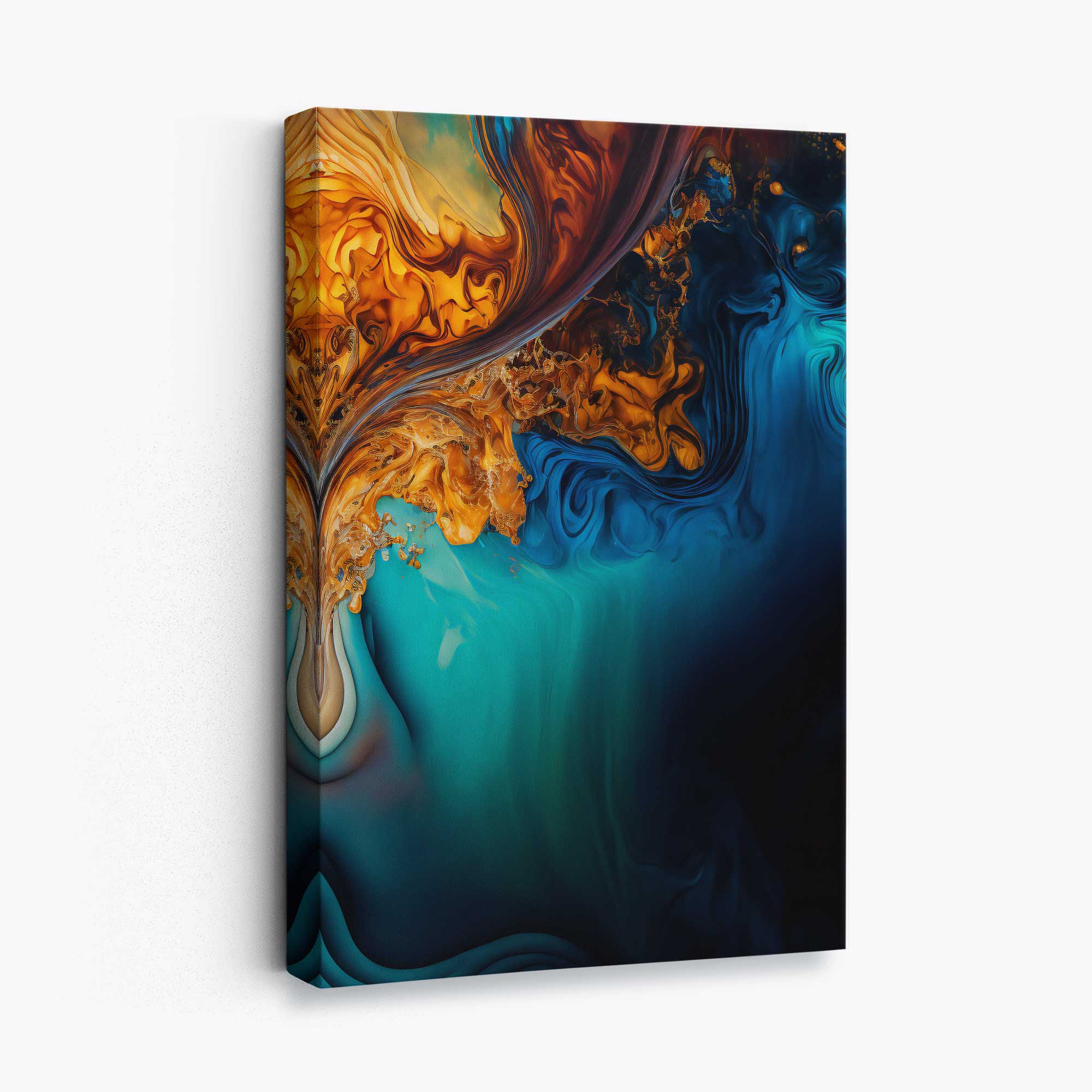 Abstract Fluid Canvas Prints in Blue and Orange No 4 | Artze Wall Art UK