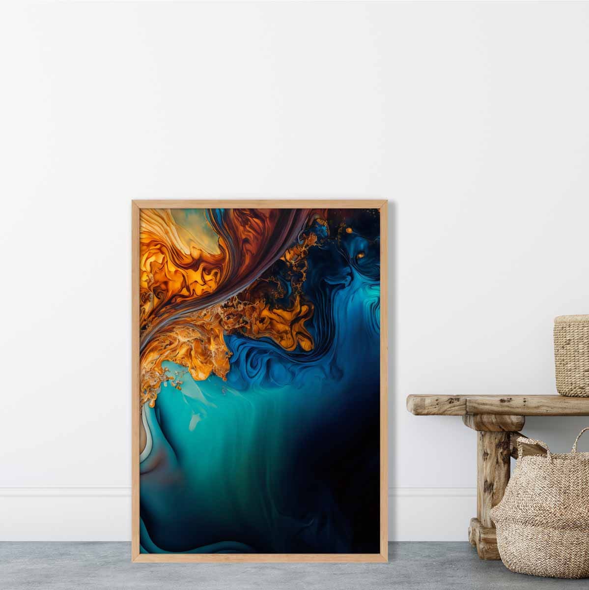 Abstract Fluid Art Prints in Blue and Orange No 4