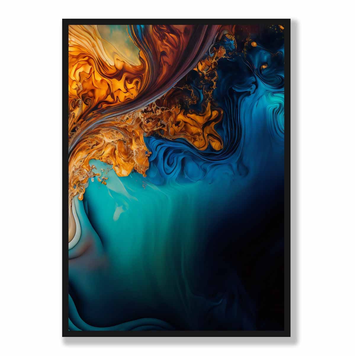 Abstract Fluid Art Prints in Blue and Orange No 4