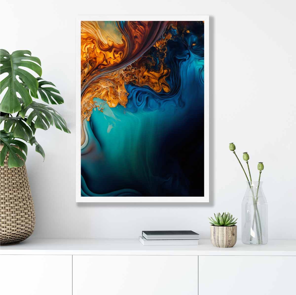 Abstract Fluid Art Prints in Blue and Orange No 4
