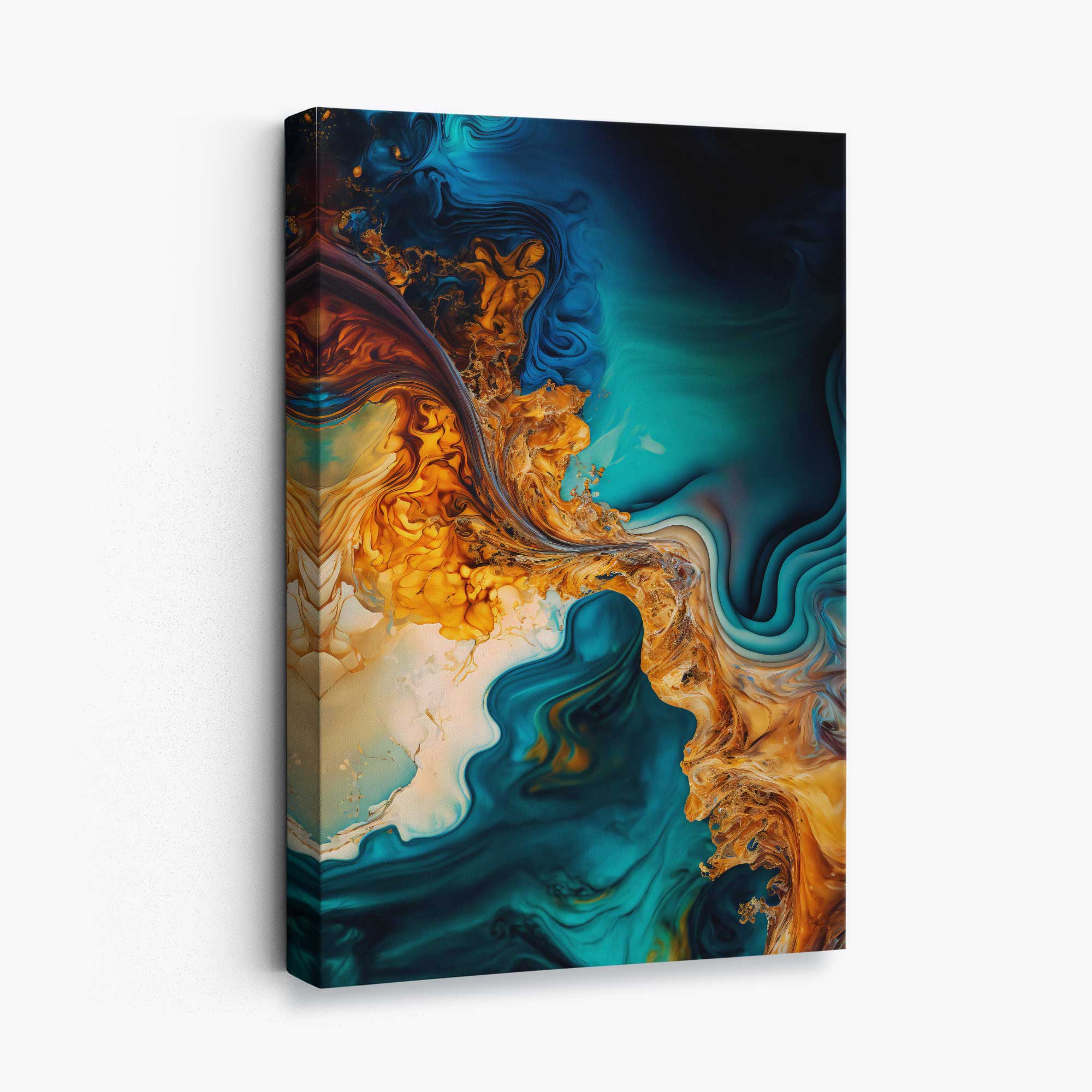 Abstract Fluid Canvas Prints in Blue and Orange No 5 | Artze Wall Art UK