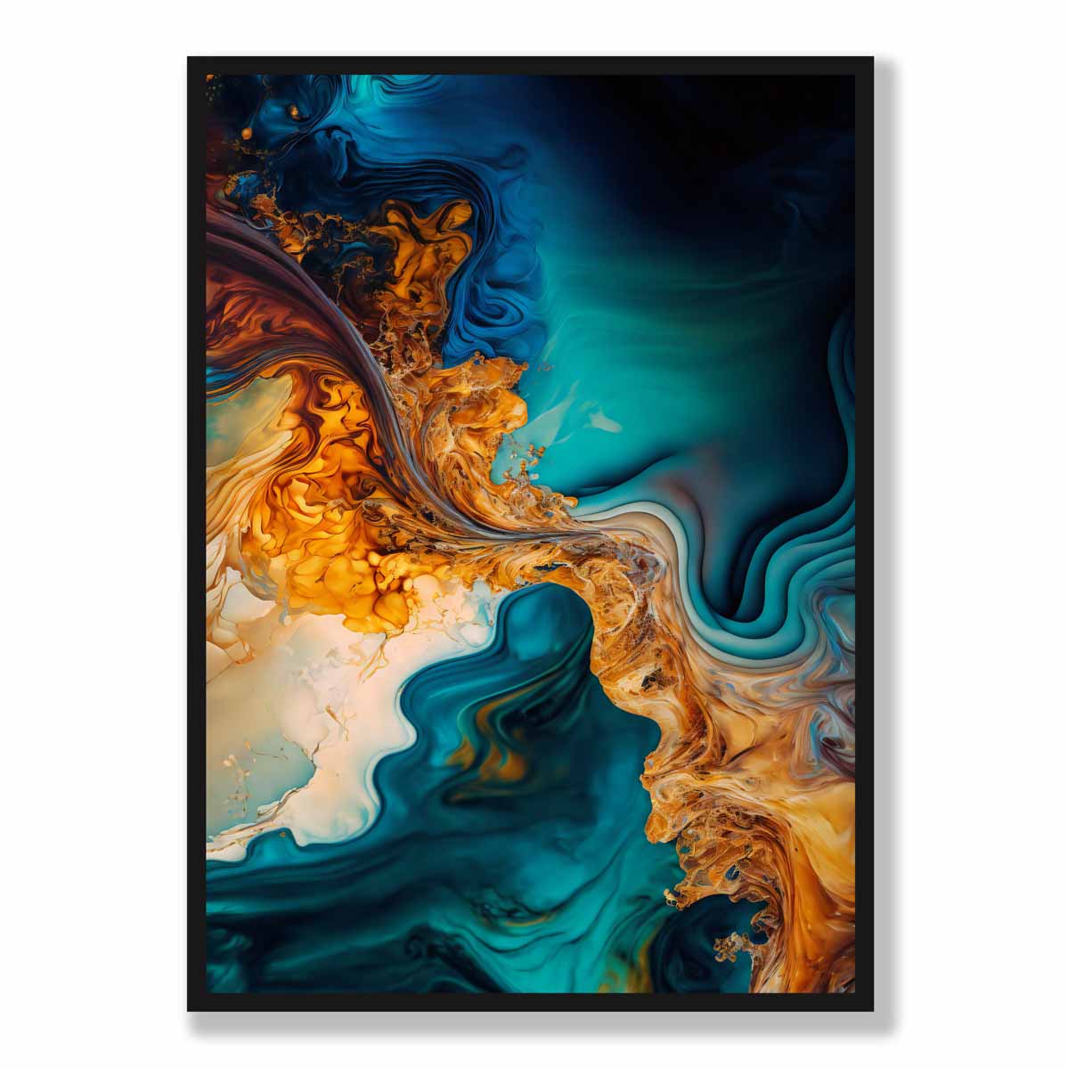 Abstract Fluid Art Prints in Blue and Orange No 5