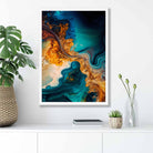 Abstract Fluid Art Prints in Blue and Orange No 5
