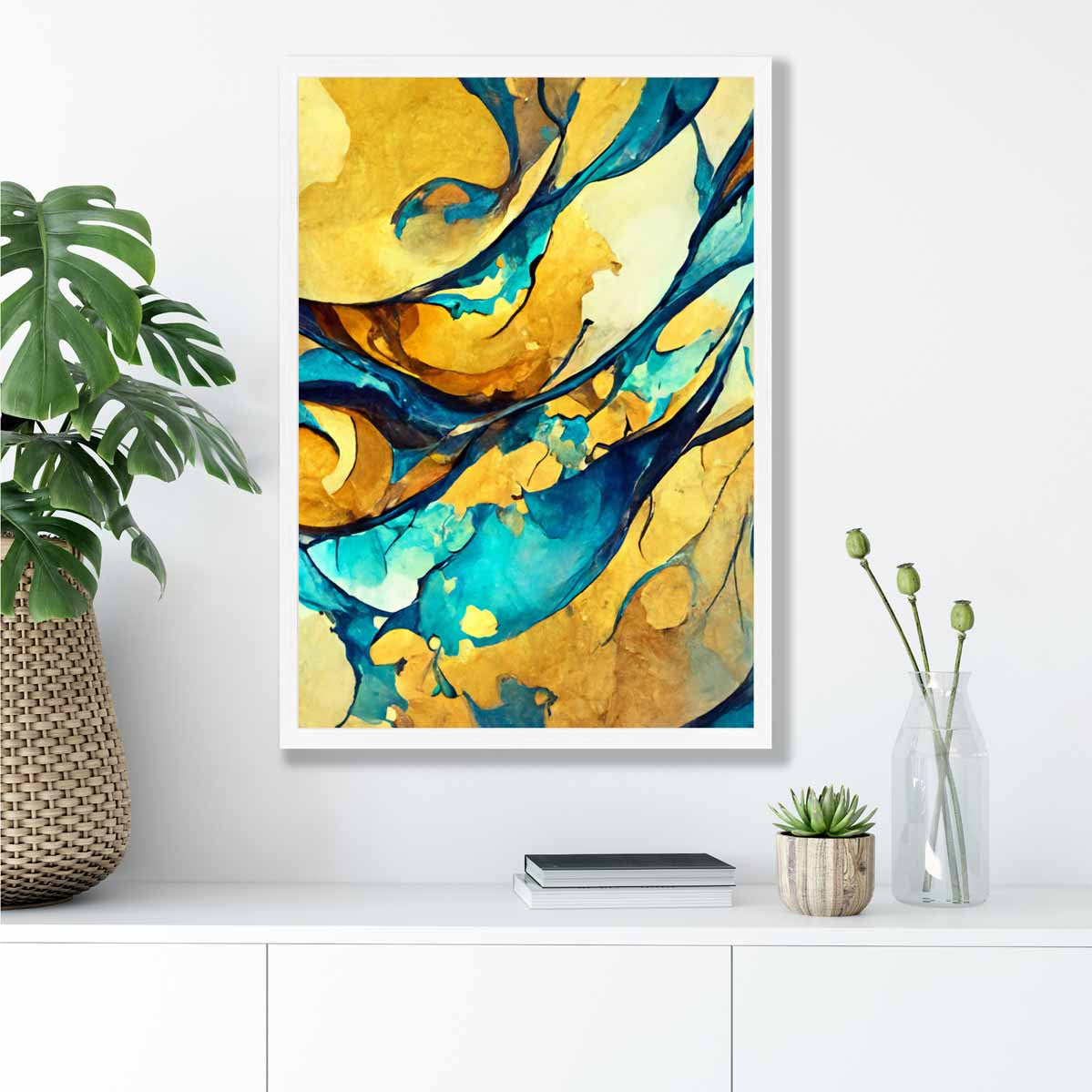 Abstract Art Print in Yellow and Blue No 1