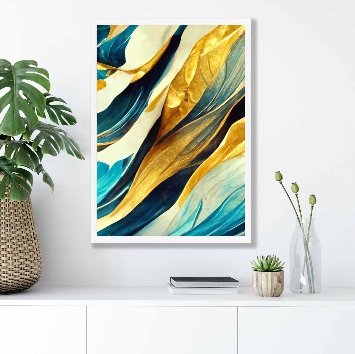 Abstract Art Print in Yellow Beige and Blue No 1