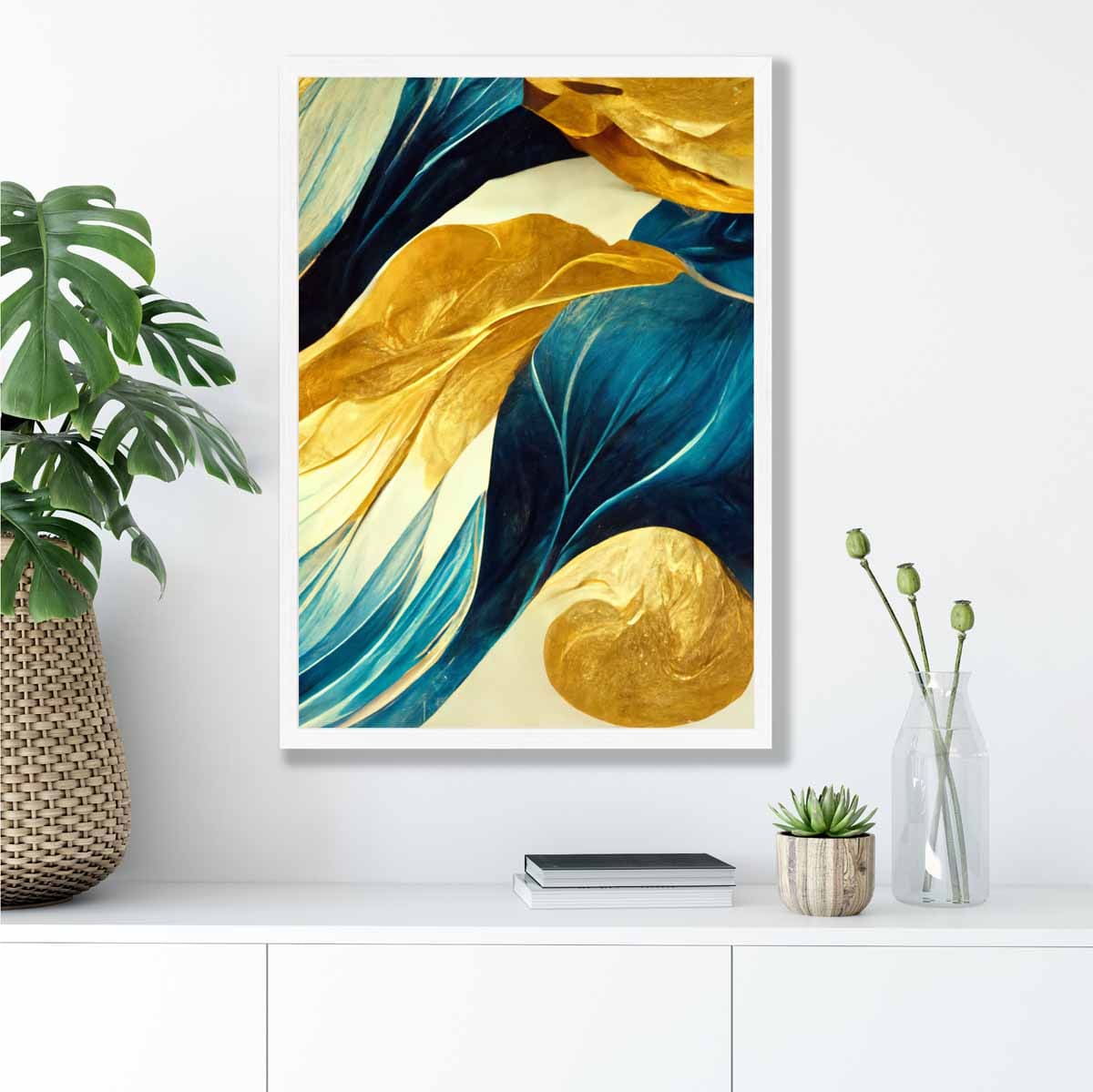 Abstract Art Print in Yellow Beige and Blue No 2