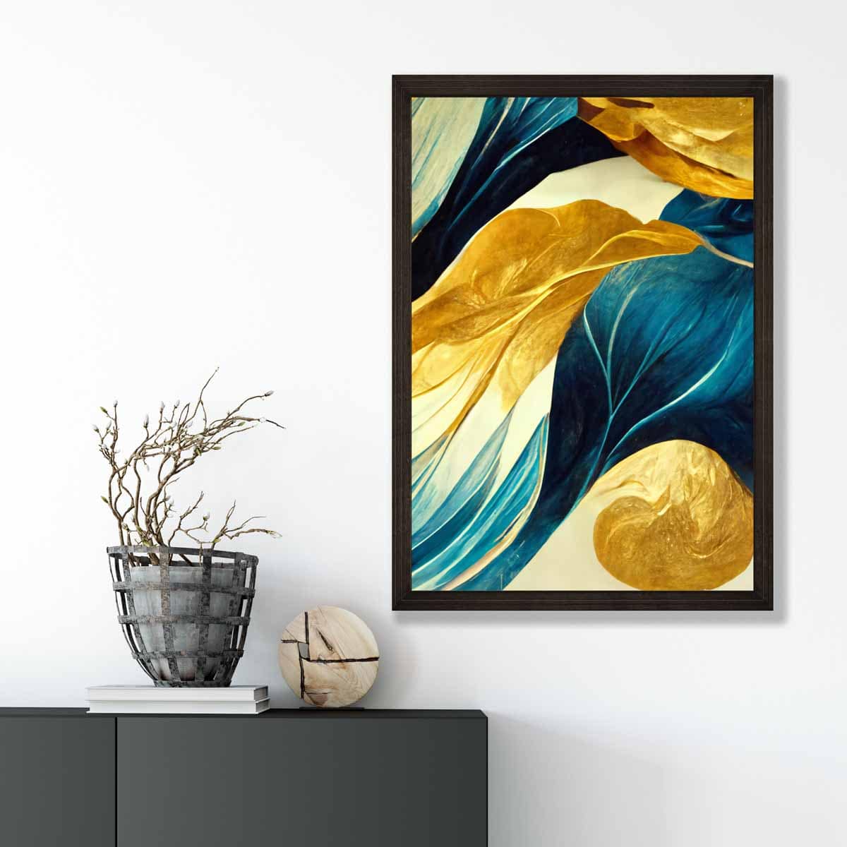 Abstract Art Print in Yellow Beige and Blue No 2
