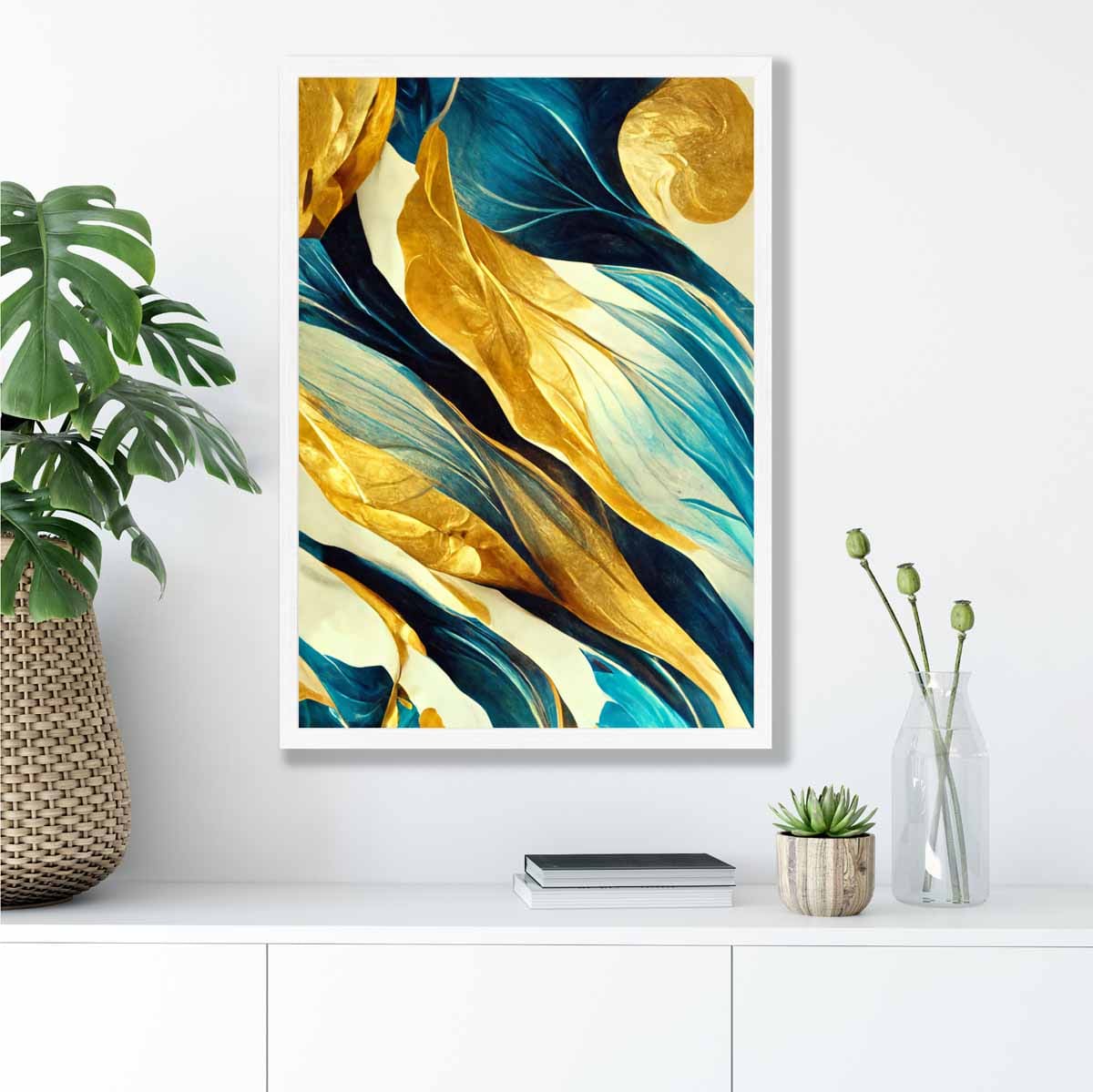 Abstract Art Print in Yellow Beige and Blue No 3