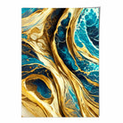 Abstract Art Print Waves in Blue and Gold effect