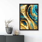Abstract Art Print Waves in Blue and Gold effect