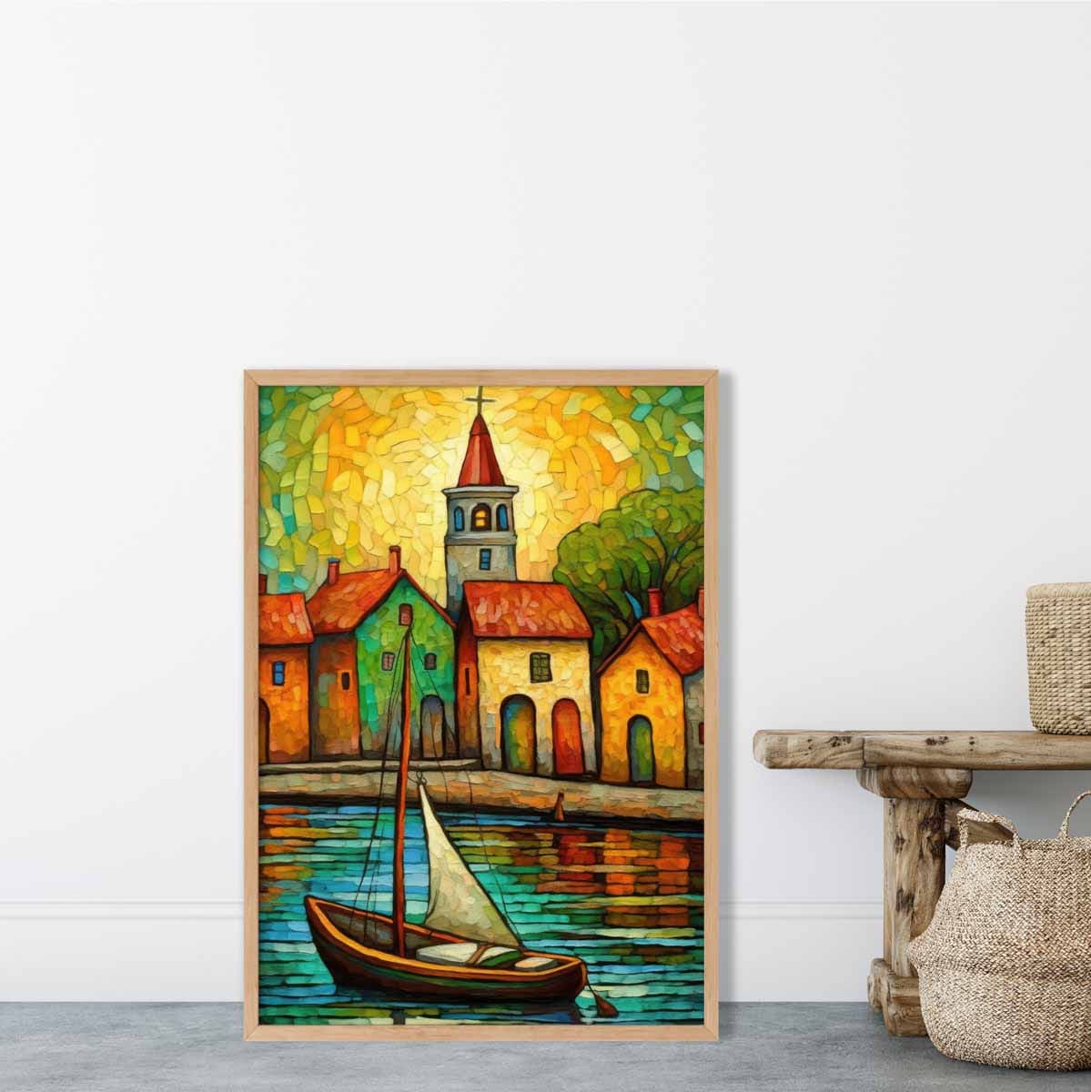 Seaside Village Palette Knife Painting Art Print