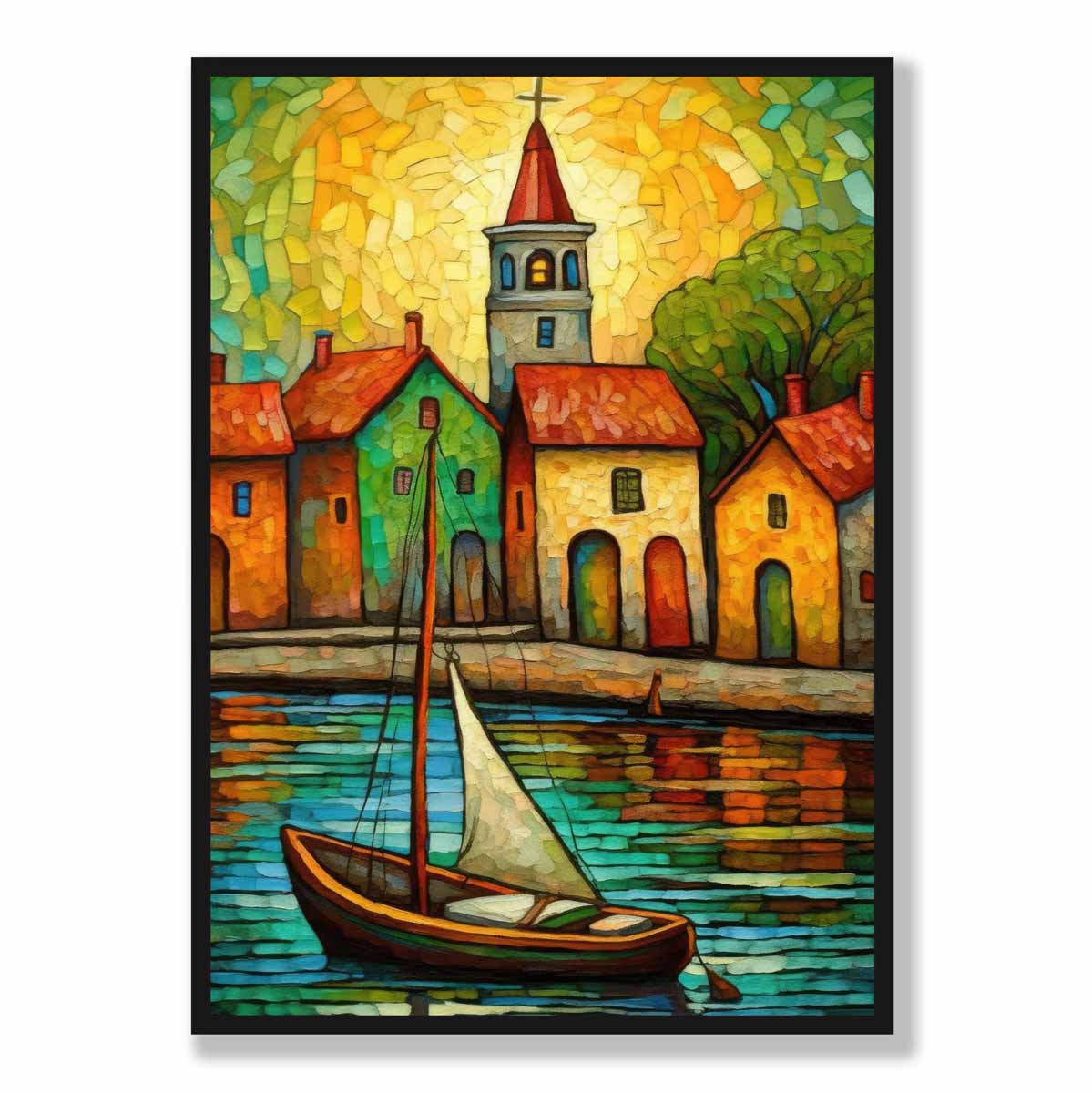 Seaside Village Palette Knife Painting Art Print