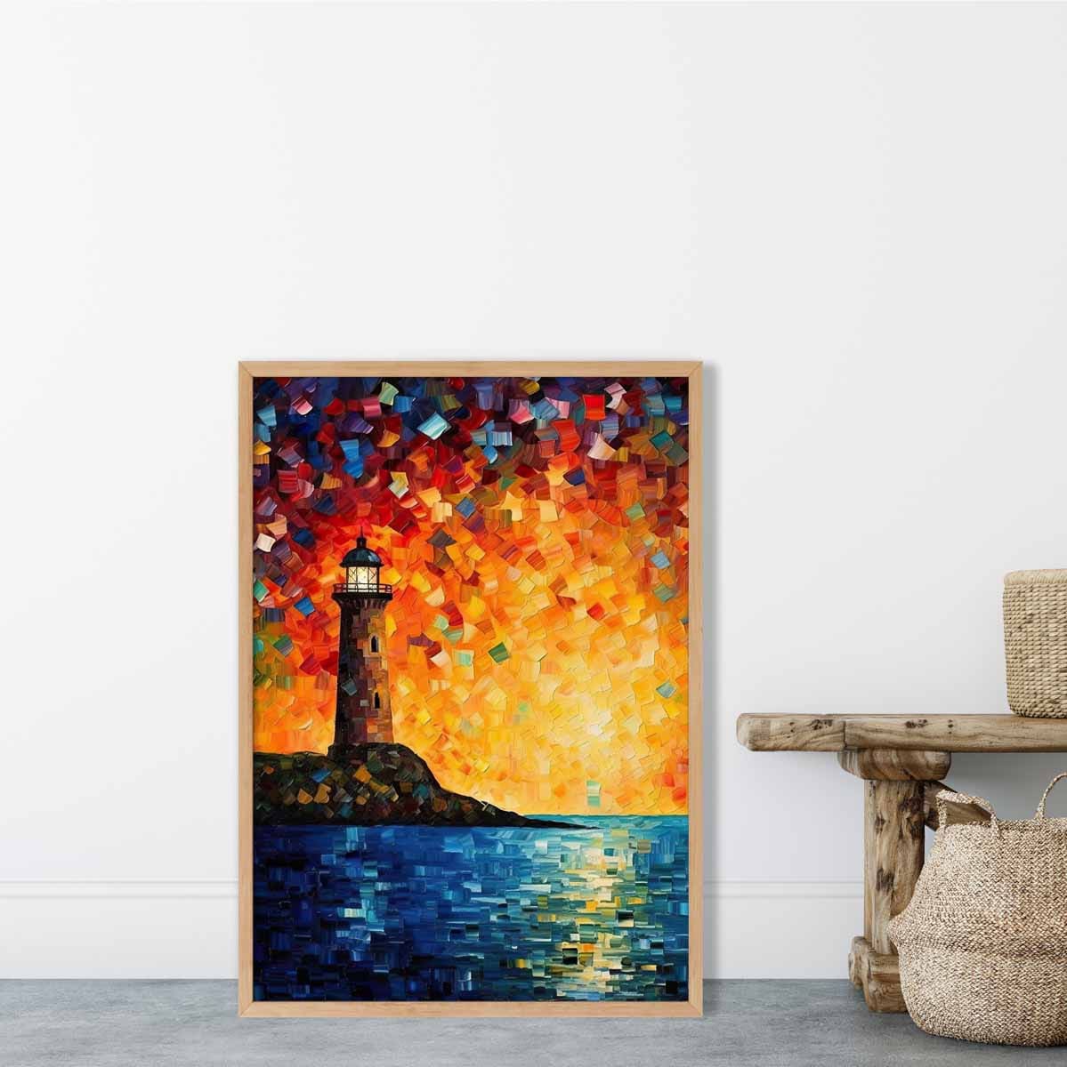 Lighthouse on a Cliff Palette Knife Painting Art Print