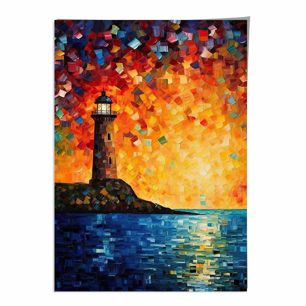 Lighthouse on a Cliff Palette Knife Painting Art Print