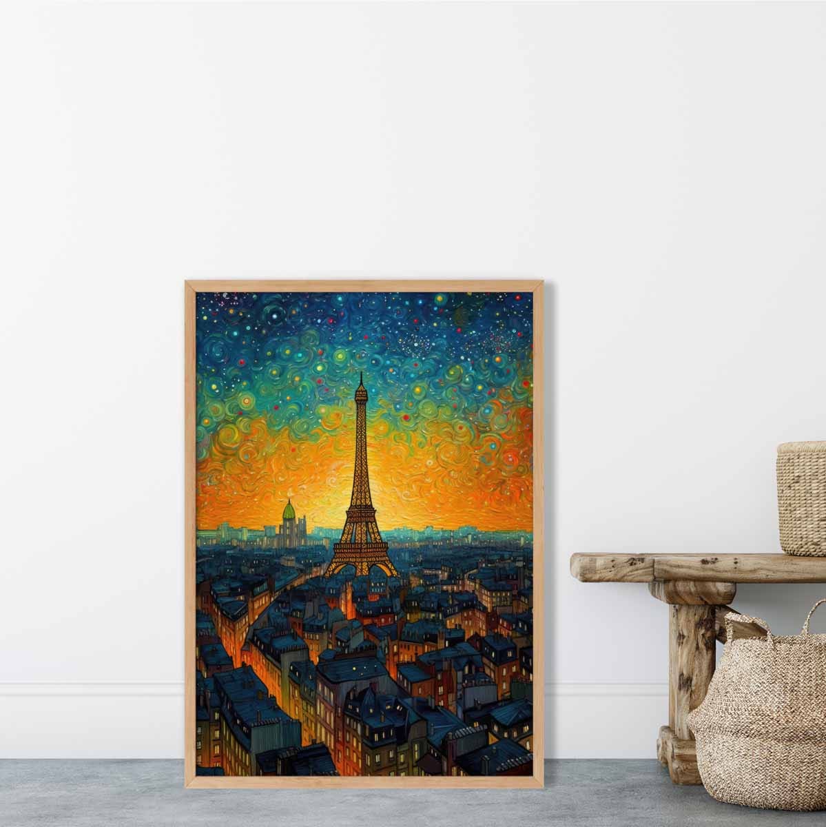 Colourful Painting Art Print of Paris at Sunset