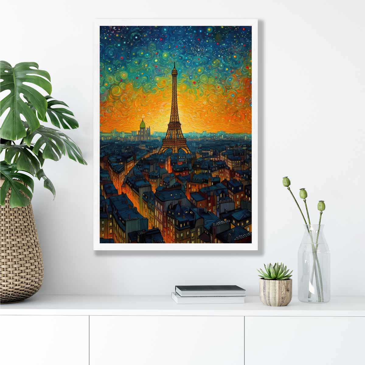 Colourful Painting Art Print of Paris at Sunset