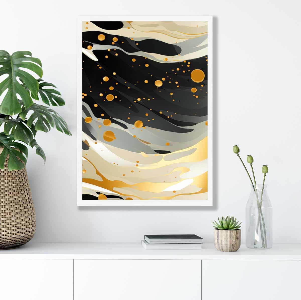 Abstract Fluid Art Print Grey Beige and Gold No 1