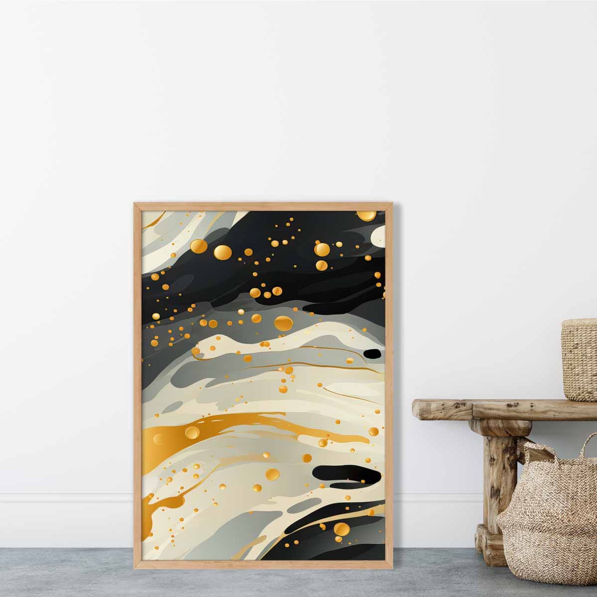 Abstract Fluid Art Print Grey Beige and Gold No 2