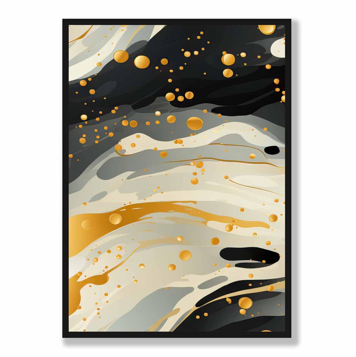 Abstract Fluid Art Print Grey Beige and Gold No 2