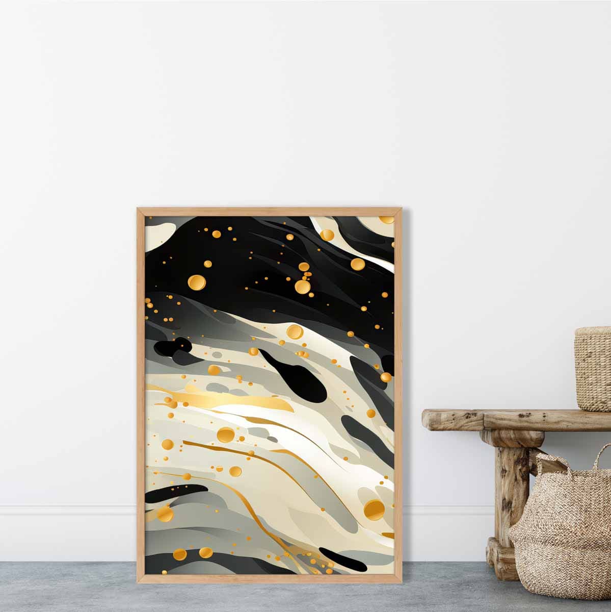 Abstract Fluid Art Print Grey Beige and Gold No 3