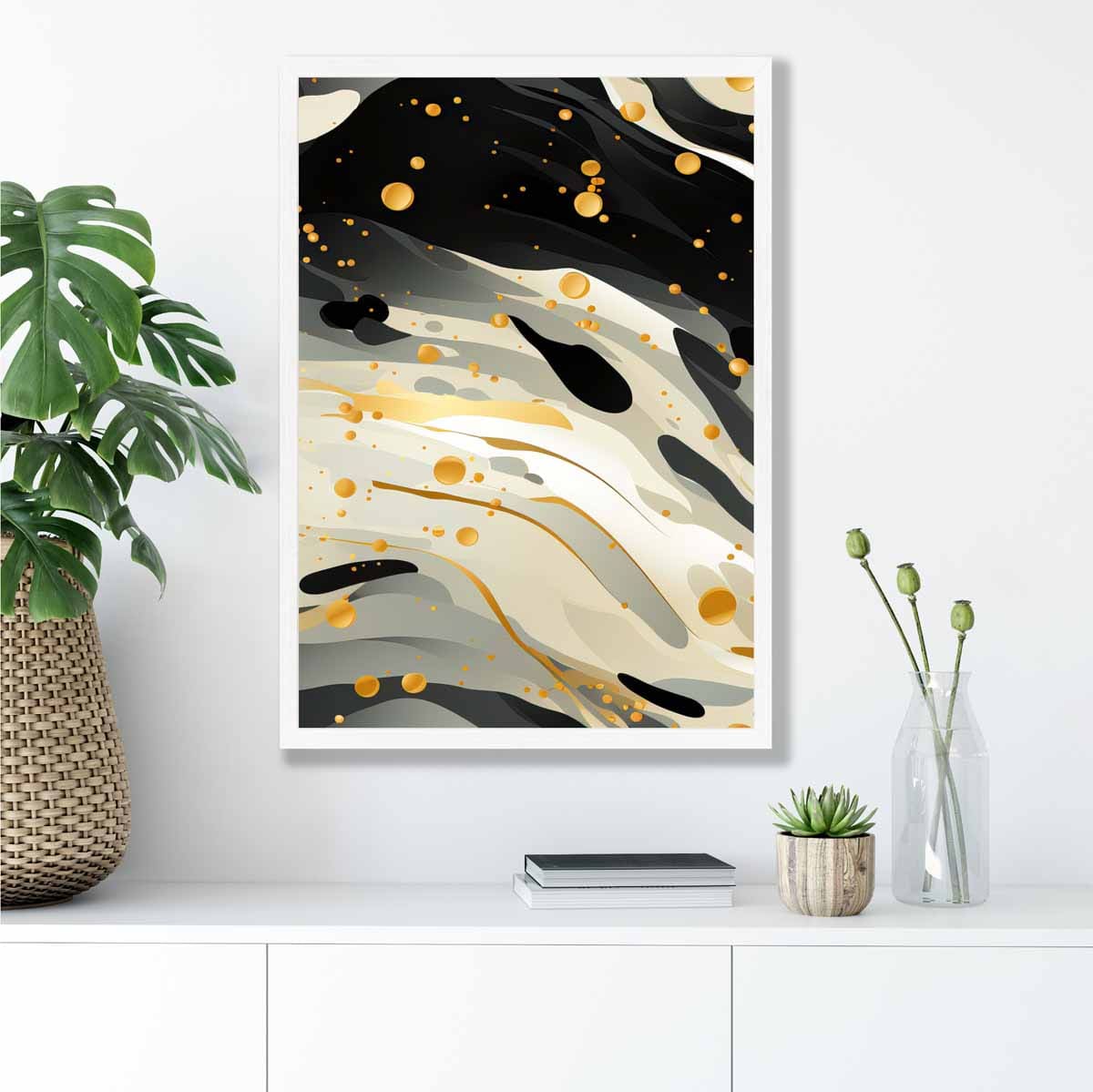 Abstract Fluid Art Print Grey Beige and Gold No 3