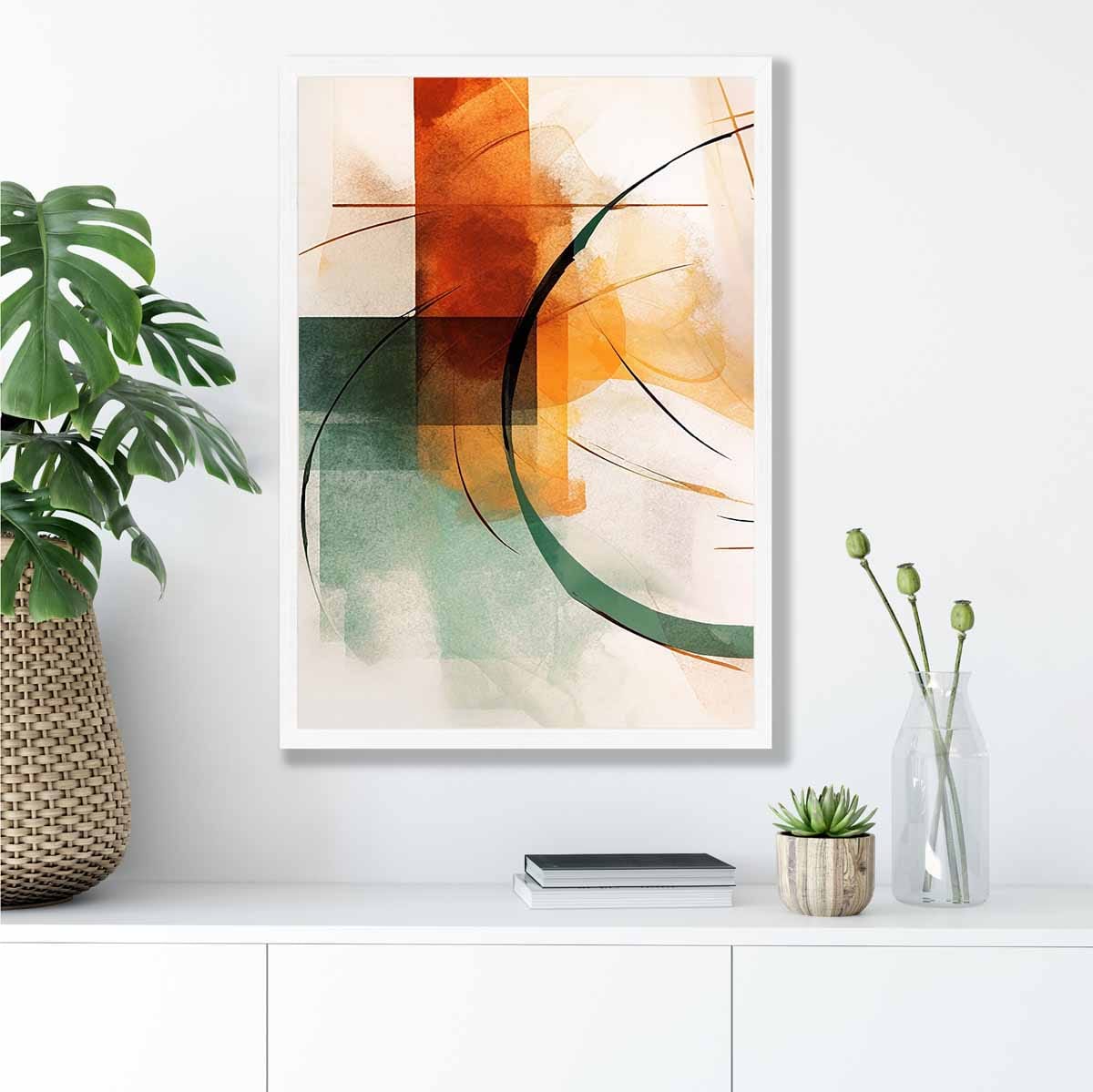 Abstract Shapes Art Print Green and Orange No 1