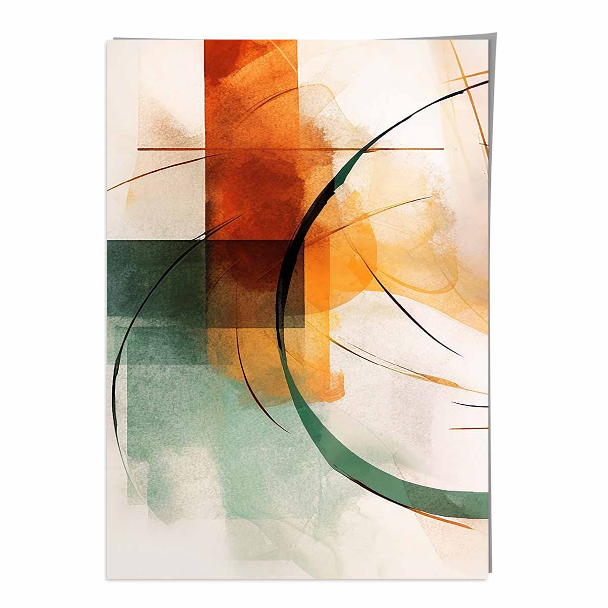 Abstract Shapes Art Print Green and Orange No 1