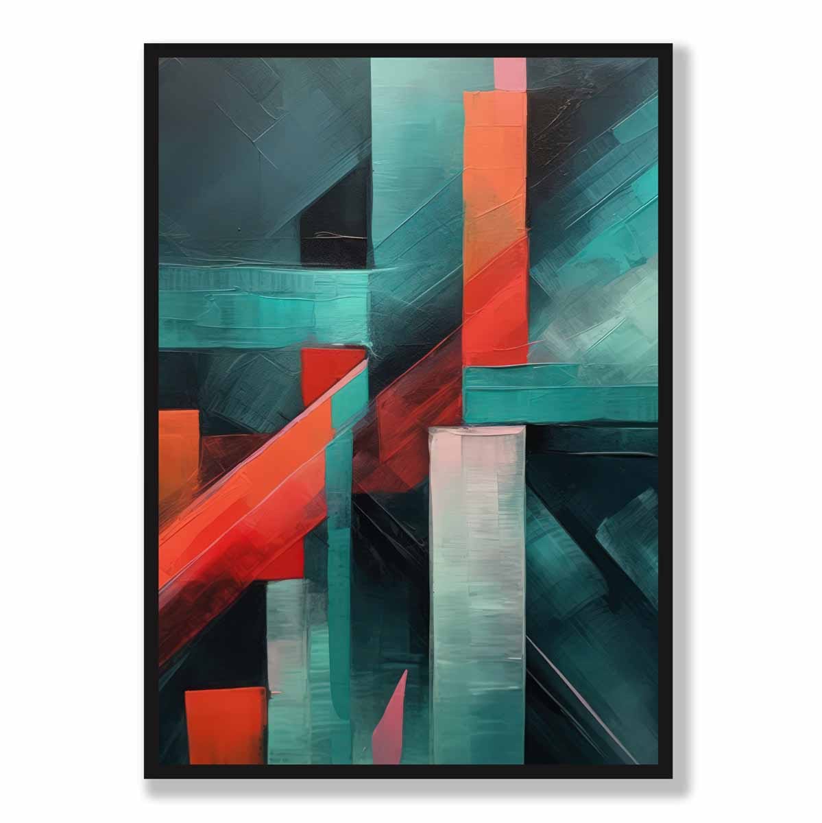 Painting of Abstract Shapes Art Print Teal and Red No 1