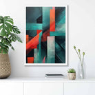 Painting of Abstract Shapes Art Print Teal and Red No 1