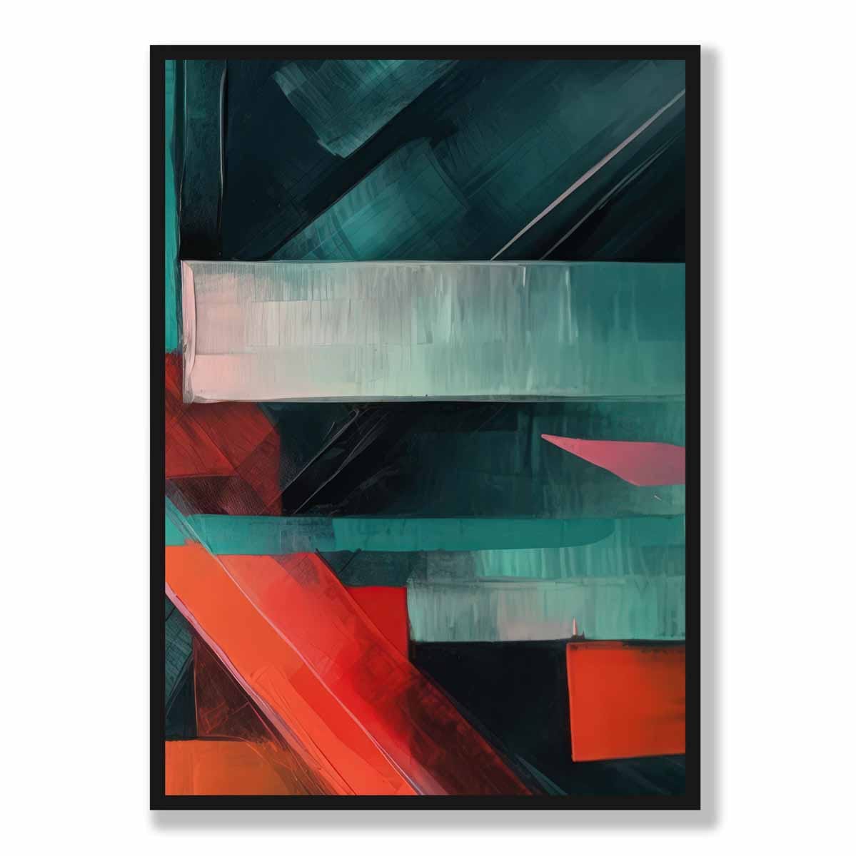 Painting of Abstract Shapes Art Print Teal and Red No 3
