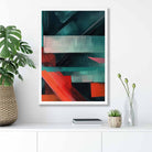 Painting of Abstract Shapes Art Print Teal and Red No 3