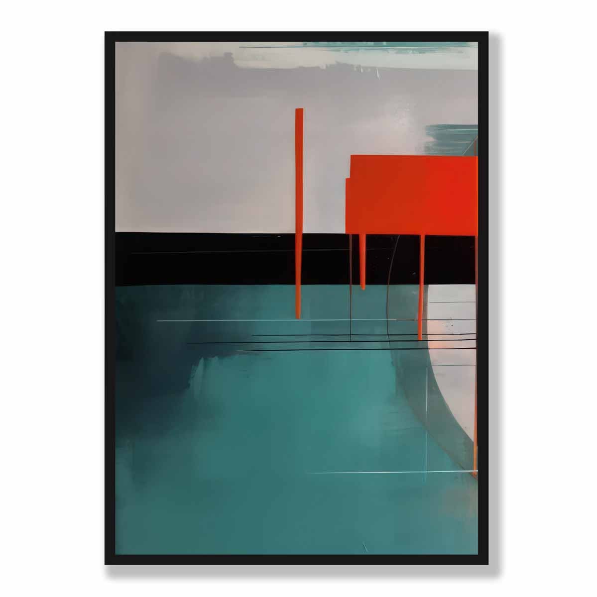 Abstract Shapes Art Print Teal Red and Grey No 2