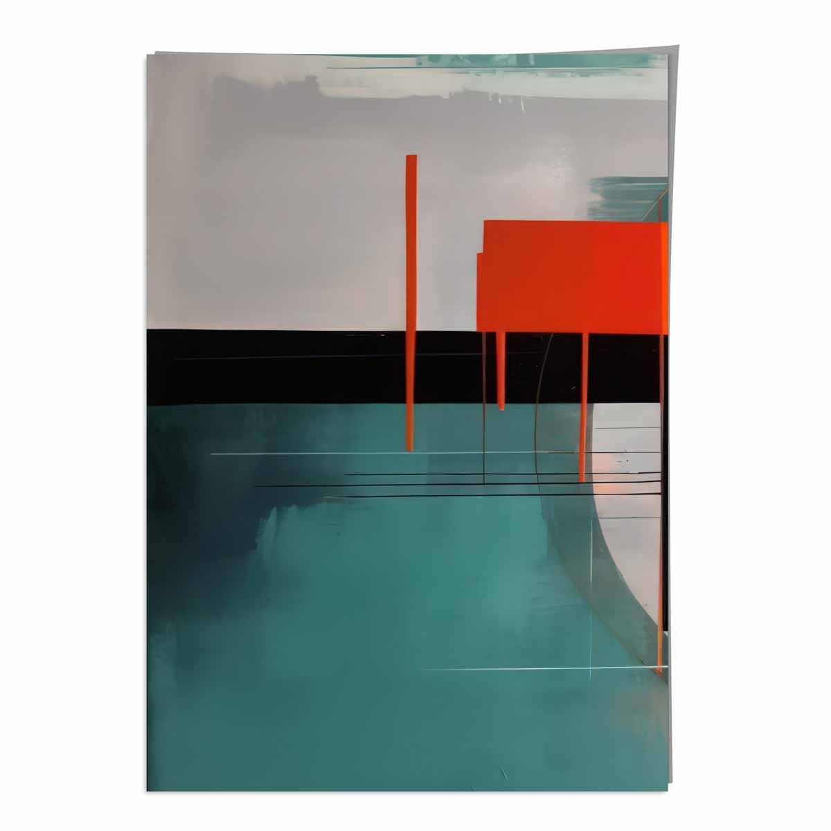 Abstract Shapes Art Print Teal Red and Grey No 2