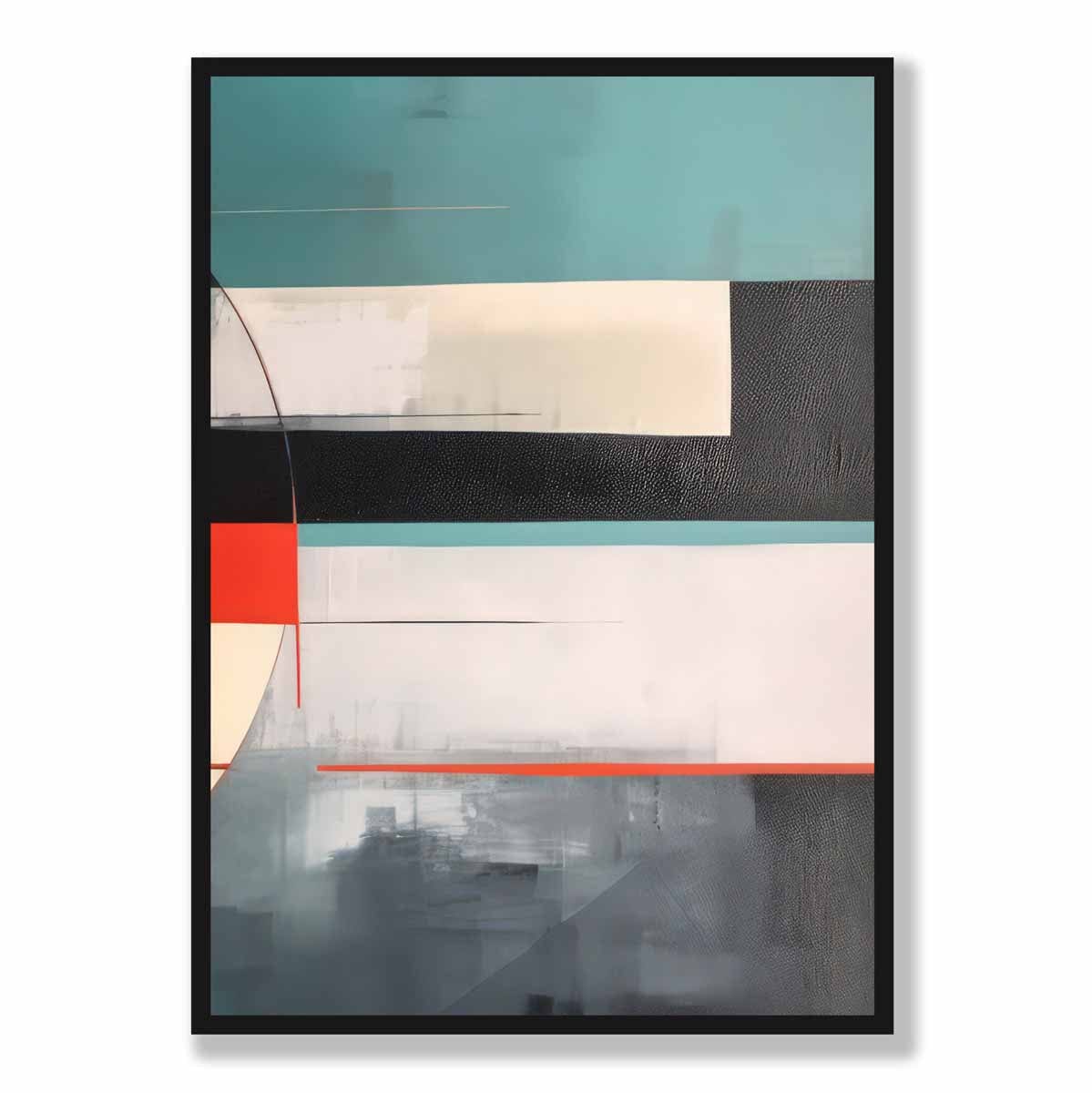 Abstract Shapes Art Print Teal Red and Grey No 4