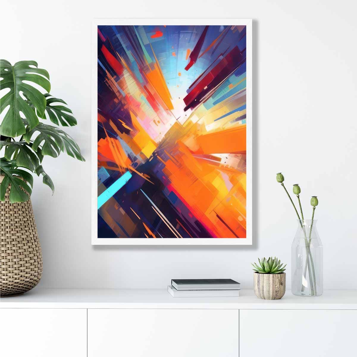 Abstract Shapes Art Print Blue Orange and Red No 3