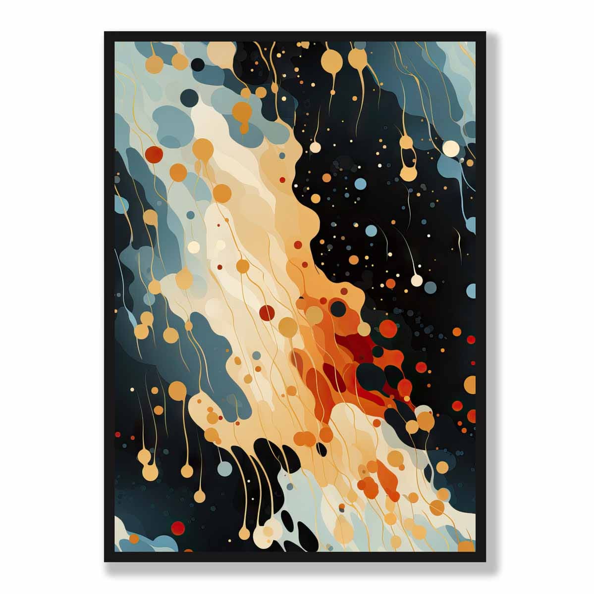 Abstract Fluid Art Print Blue Orange and Red No 1