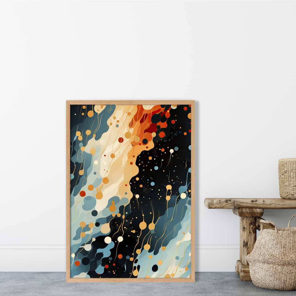 Abstract Fluid Art Print Blue Orange and Red No 2