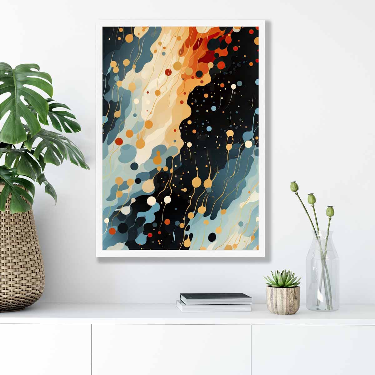 Abstract Fluid Art Print Blue Orange and Red No 2