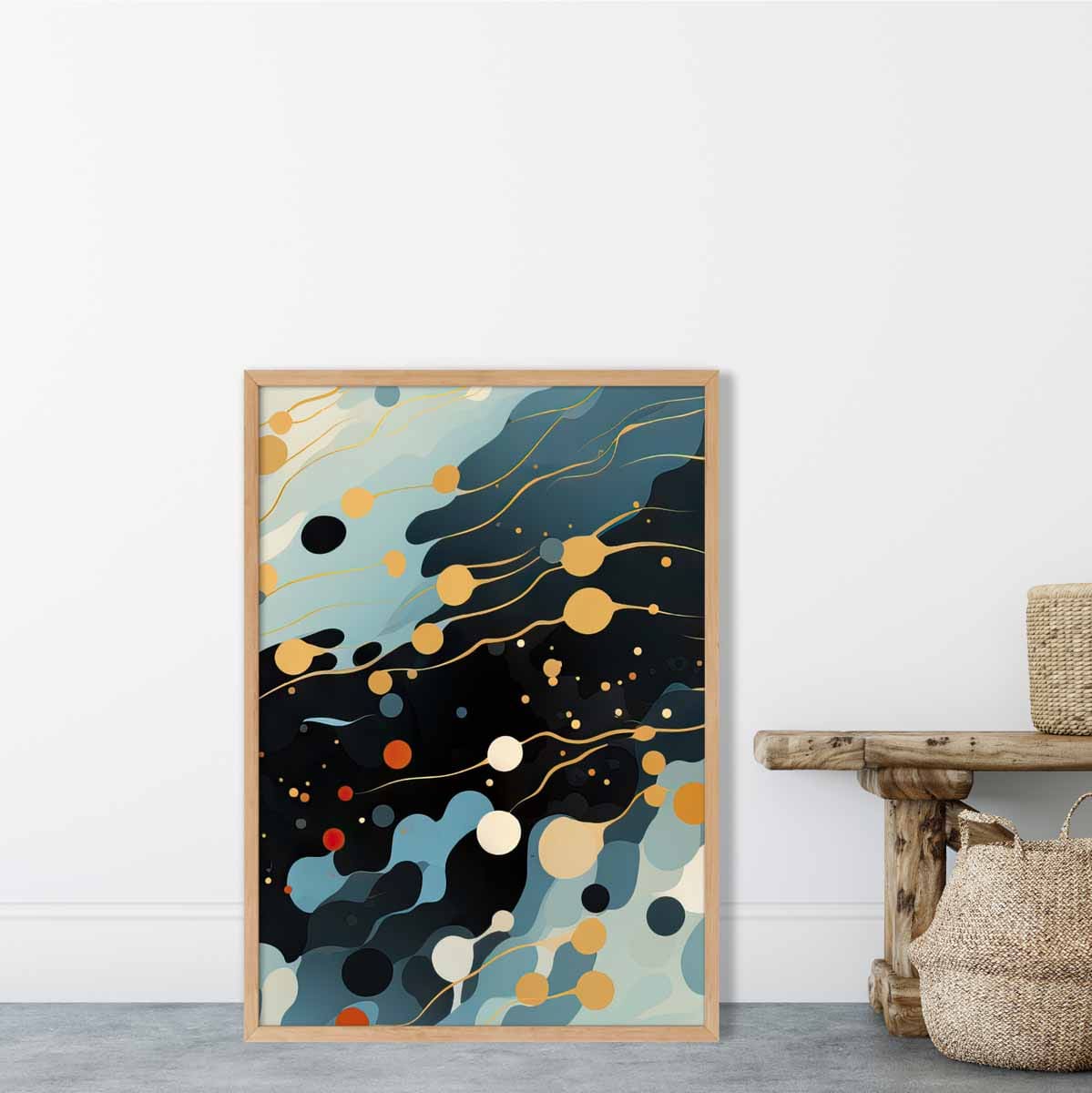 Abstract Fluid Art Print Blue Orange and Red No 3