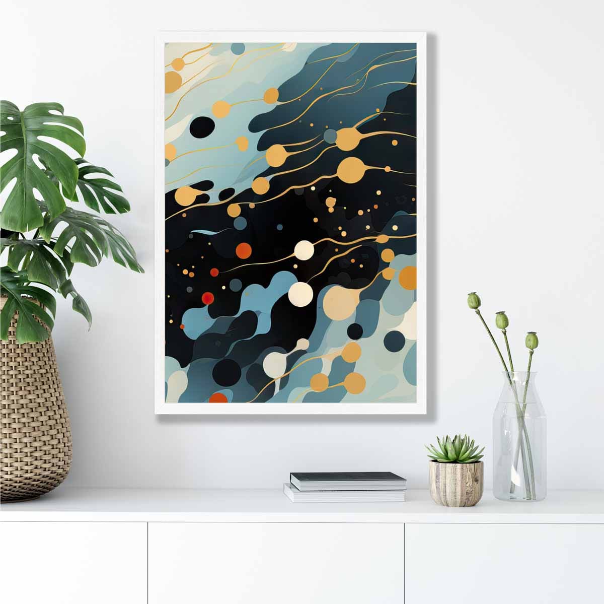 Abstract Fluid Art Print Blue Orange and Red No 3