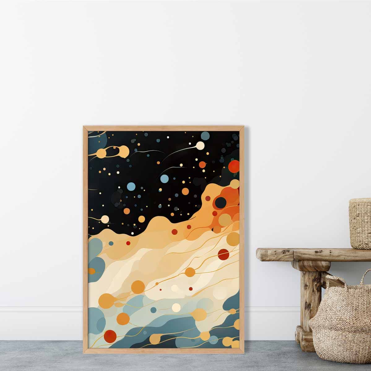 Abstract Fluid Art Print Blue Orange and Red No 4