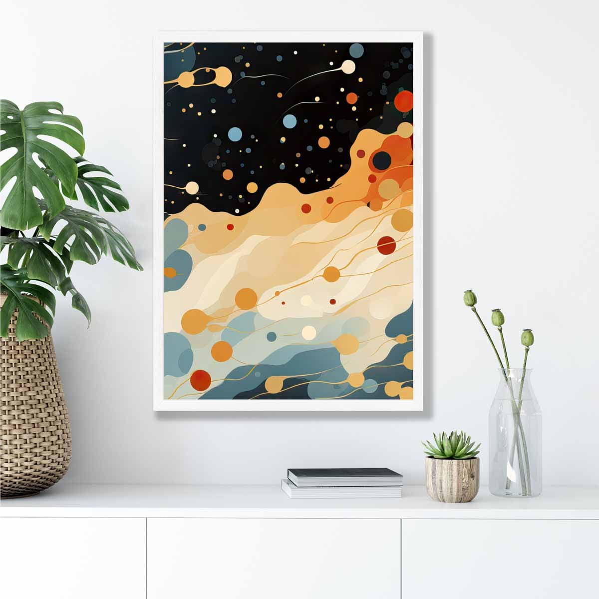 Abstract Fluid Art Print Blue Orange and Red No 4