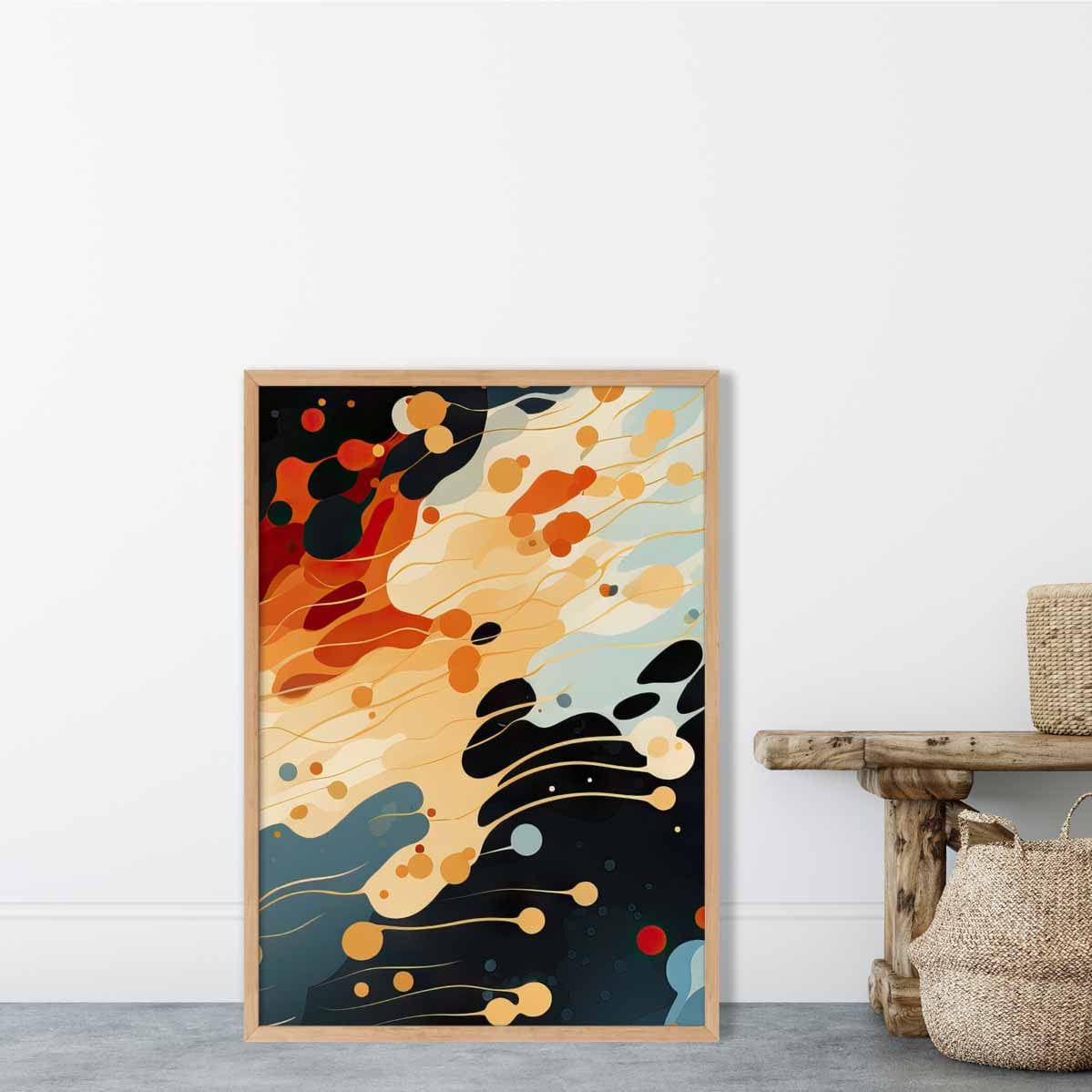 Abstract Fluid Art Print Blue Orange and Red No 5