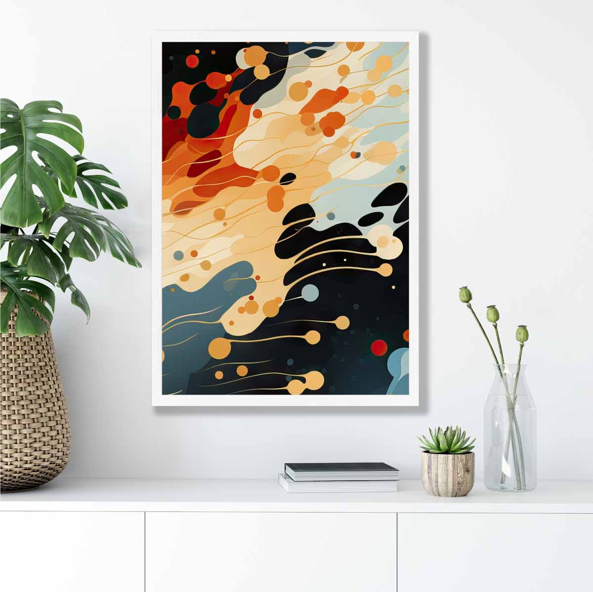 Abstract Fluid Art Print Blue Orange and Red No 5