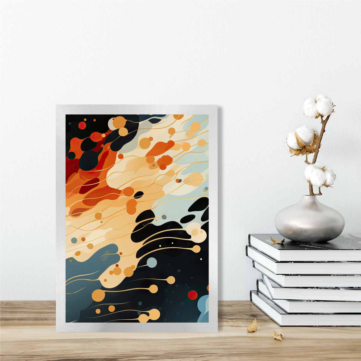 Abstract Fluid Art Print Blue Orange and Red No 5
