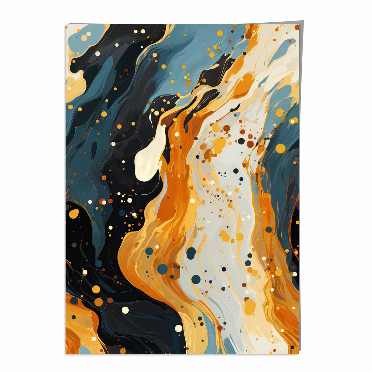 Abstract Painting Fluid Art Print Blue Orange and Beige No 2