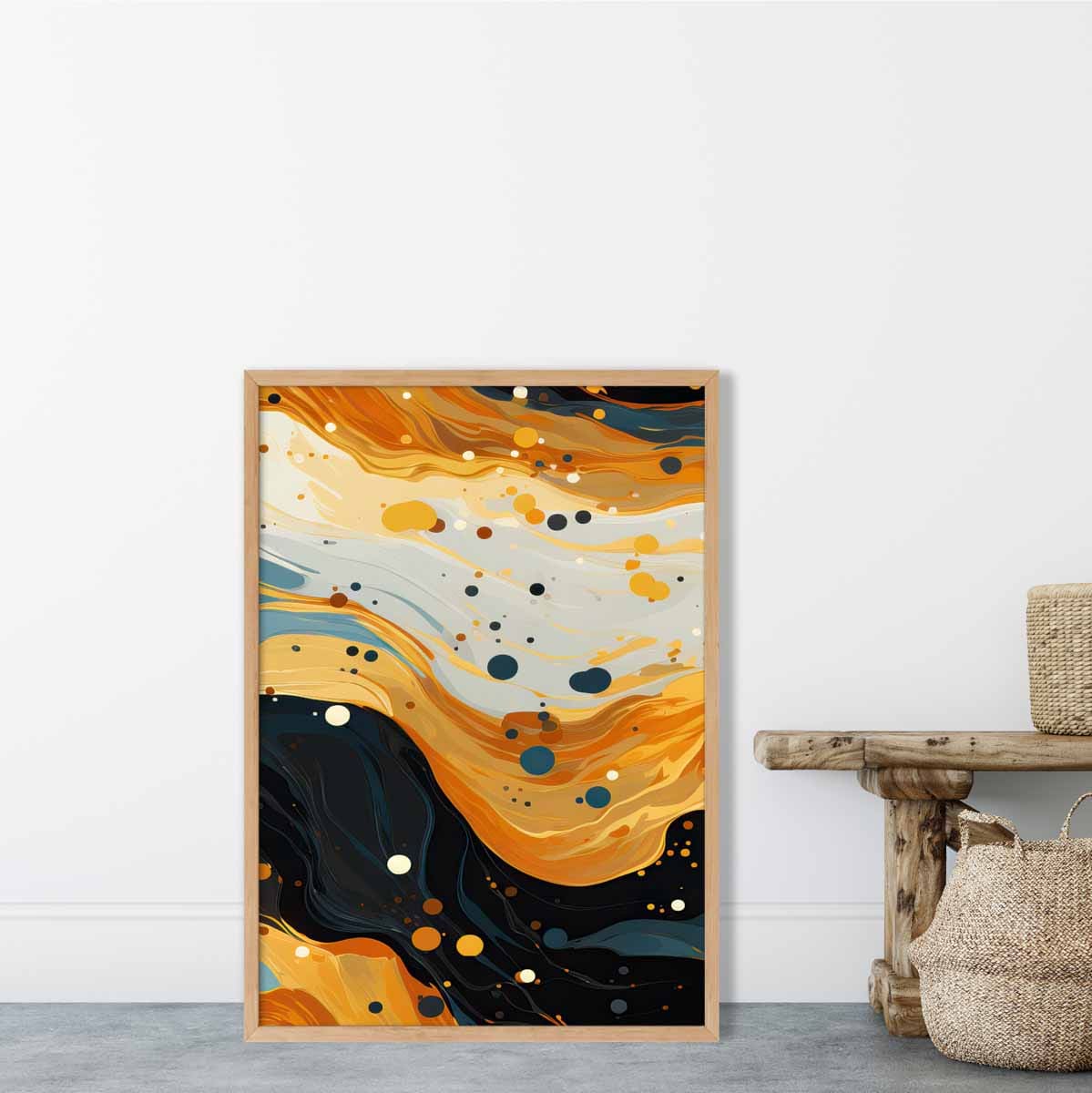 Abstract Painting Fluid Art Print Blue Orange and Beige No 3