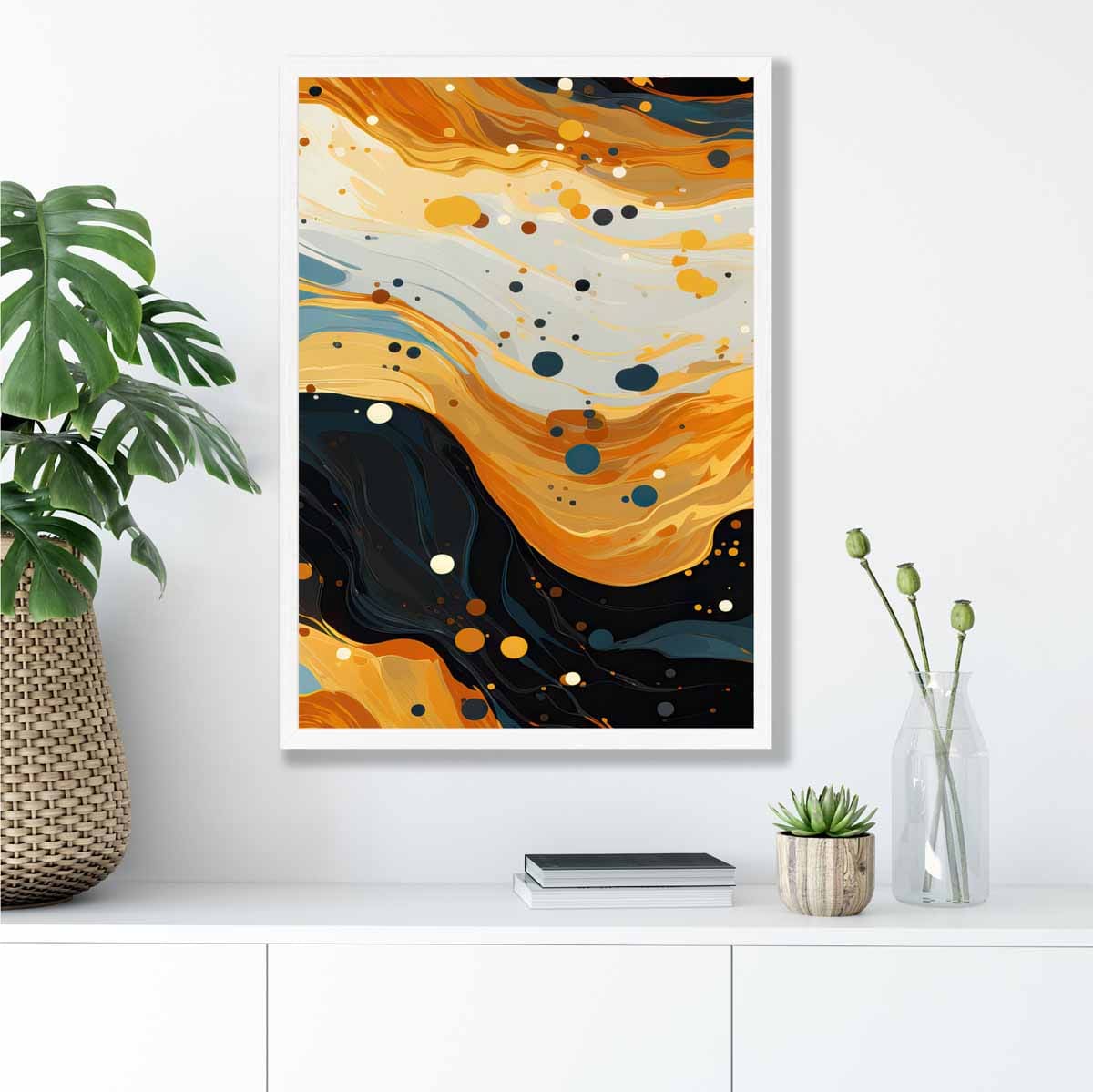 Abstract Painting Fluid Art Print Blue Orange and Beige No 3
