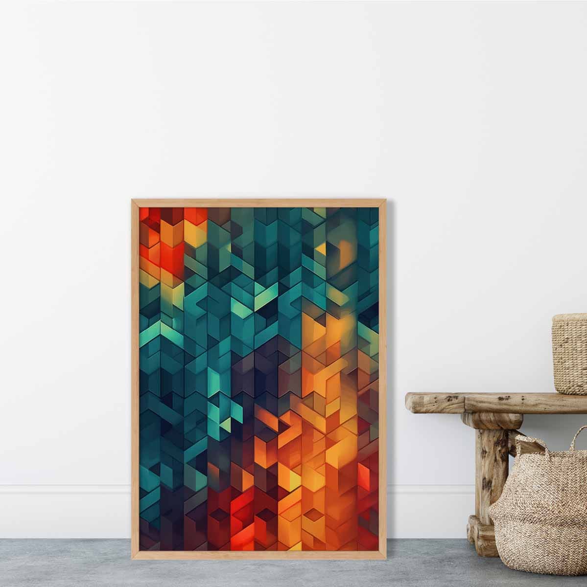 Abstract Geometric Shapes Art Print Blue Orange and Red No 1